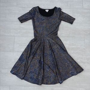 Lularoe Elegant Nicole Dress Rainbow Mermaid Swing Shimmer Iridescent Oil Slick